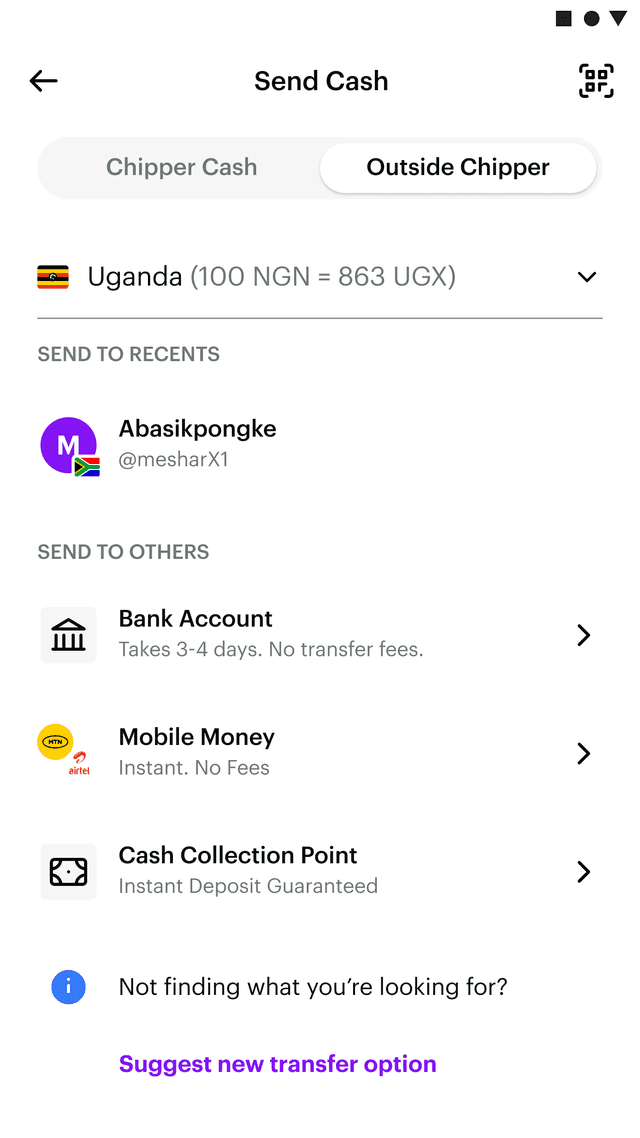 Chipper Cash Send cash