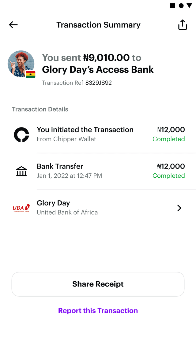 Chipper Cash Send cash